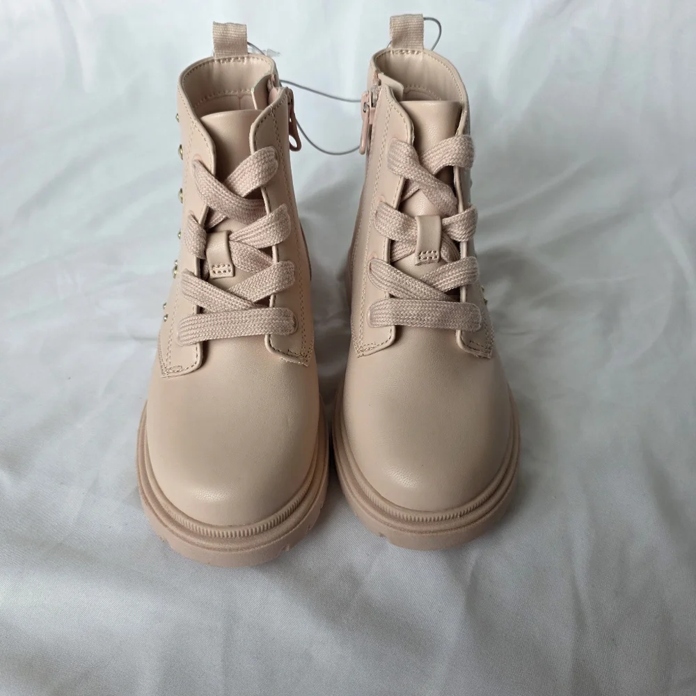 Cat & Jack Boots Blush Pink Amaya Lace Up Zipper Combat Boots With Pearls Baby
